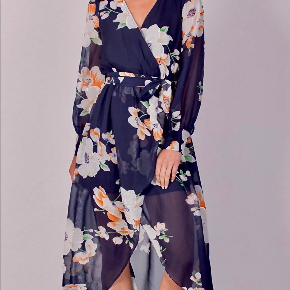 Floral chiffon wrap dress